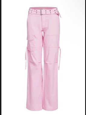 BRAND NEW I.AM.GIA Pink Wide-Leg Cargo Pants with Belt